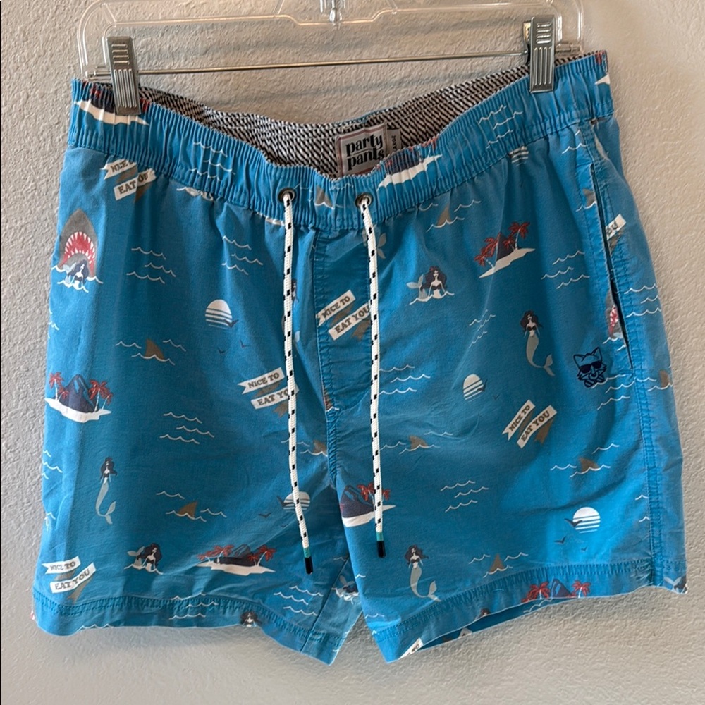 Blue Flat Front Shorts with Nautical Print